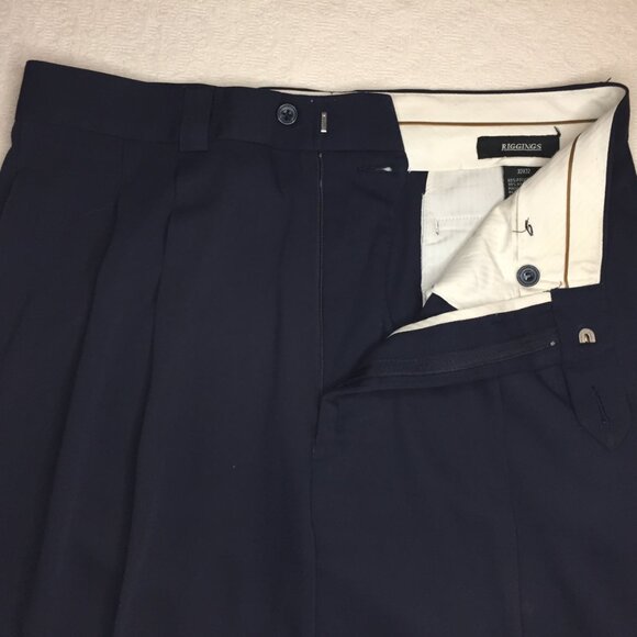 Vintage 90s J RIGGINS Blue Pleated & Cuffed Dress Pants 32x32 Woven Polyester - Picture 3 of 6